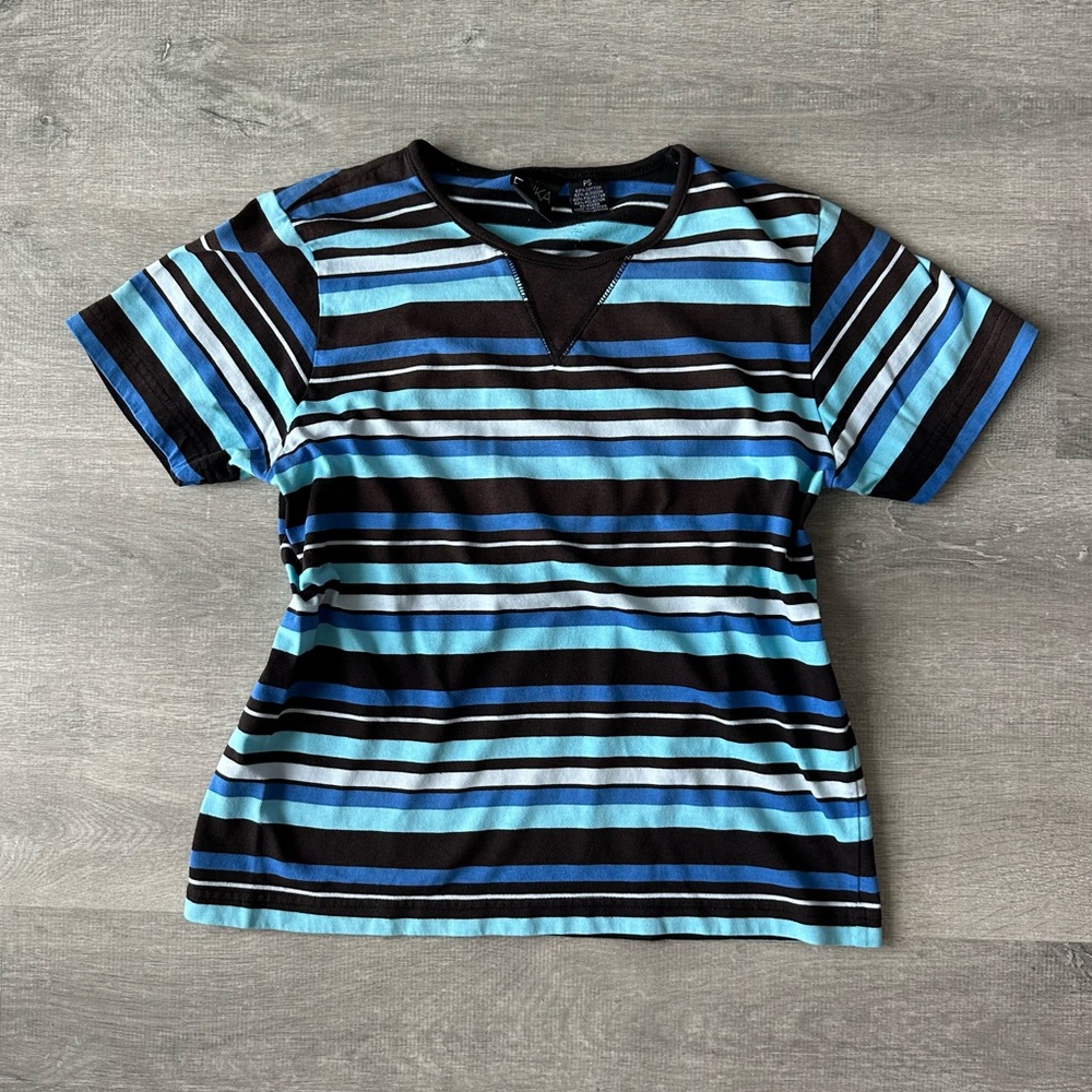Erika brown & blue striped tee -Y2K